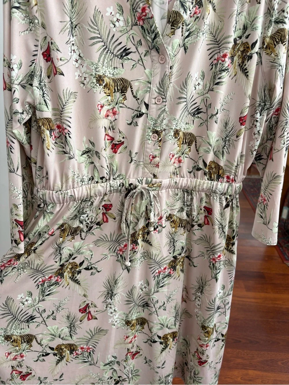 Robert Louis Light Pink Tropical Floral & Tiger Print Midi Dress